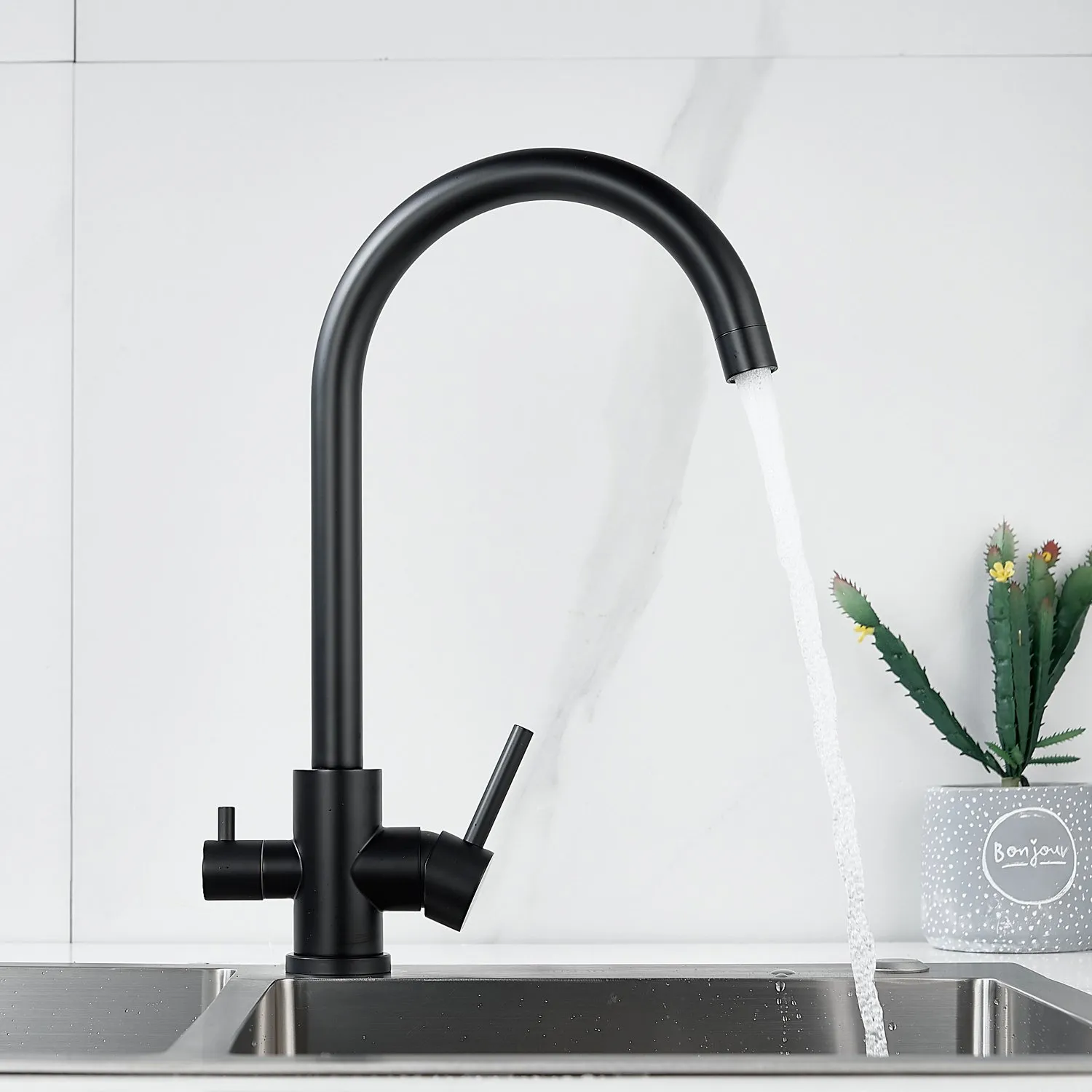 Смеситель для кухни с подключением фильтра воды Raffine F108H, черный