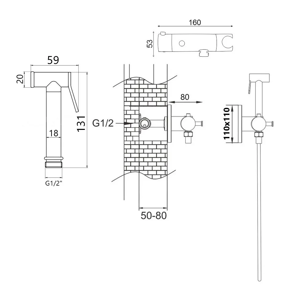 Гигиенический душ с термостатом Rose R915, хром