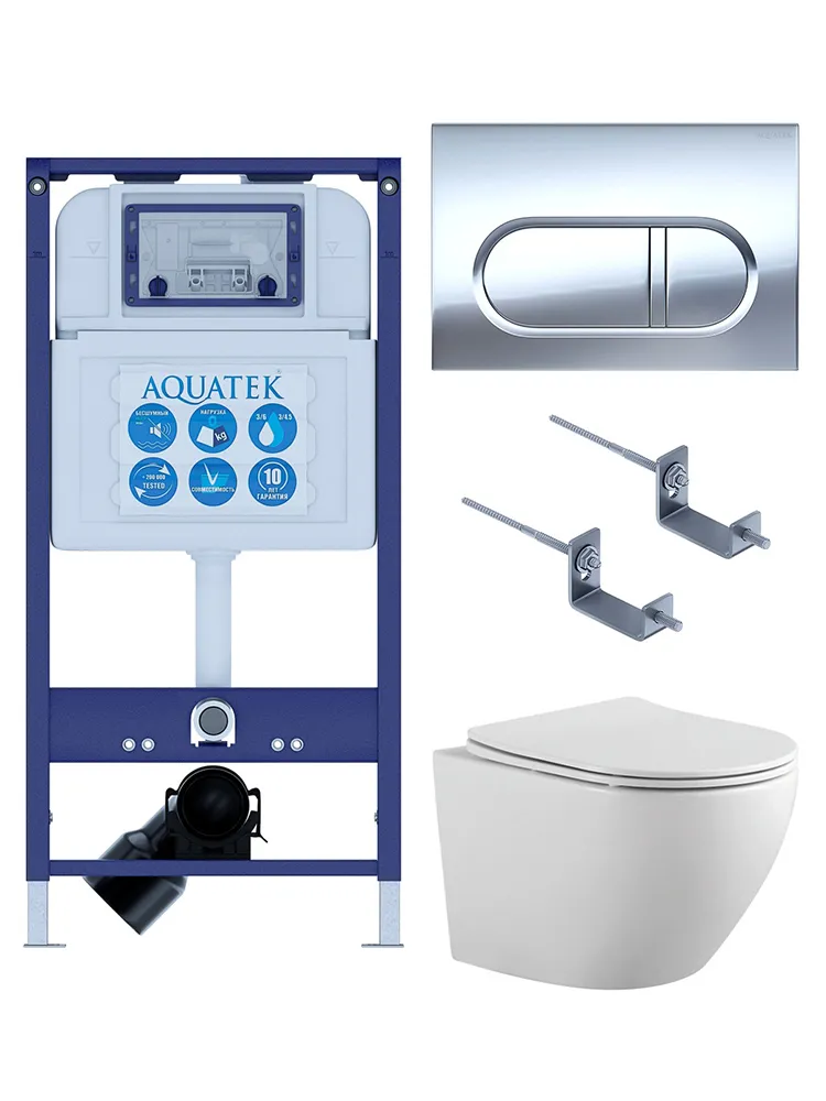 SET AQUATEK ЕВРОПА-043 4в1 (рама AQUATEK INS-0000025 +крепление KKI-0000002 +кнопка KDI-0000043 +унитаз AQ1901-00 +тонкое сиденье sc)