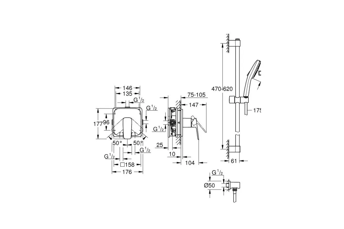 1053352430 CUBEO Душевой комплект (смеситель внутр монтажа для душа без встр части, душ гарн-р Tempesta Cube 110, подкл для душ шланга ), мат черный