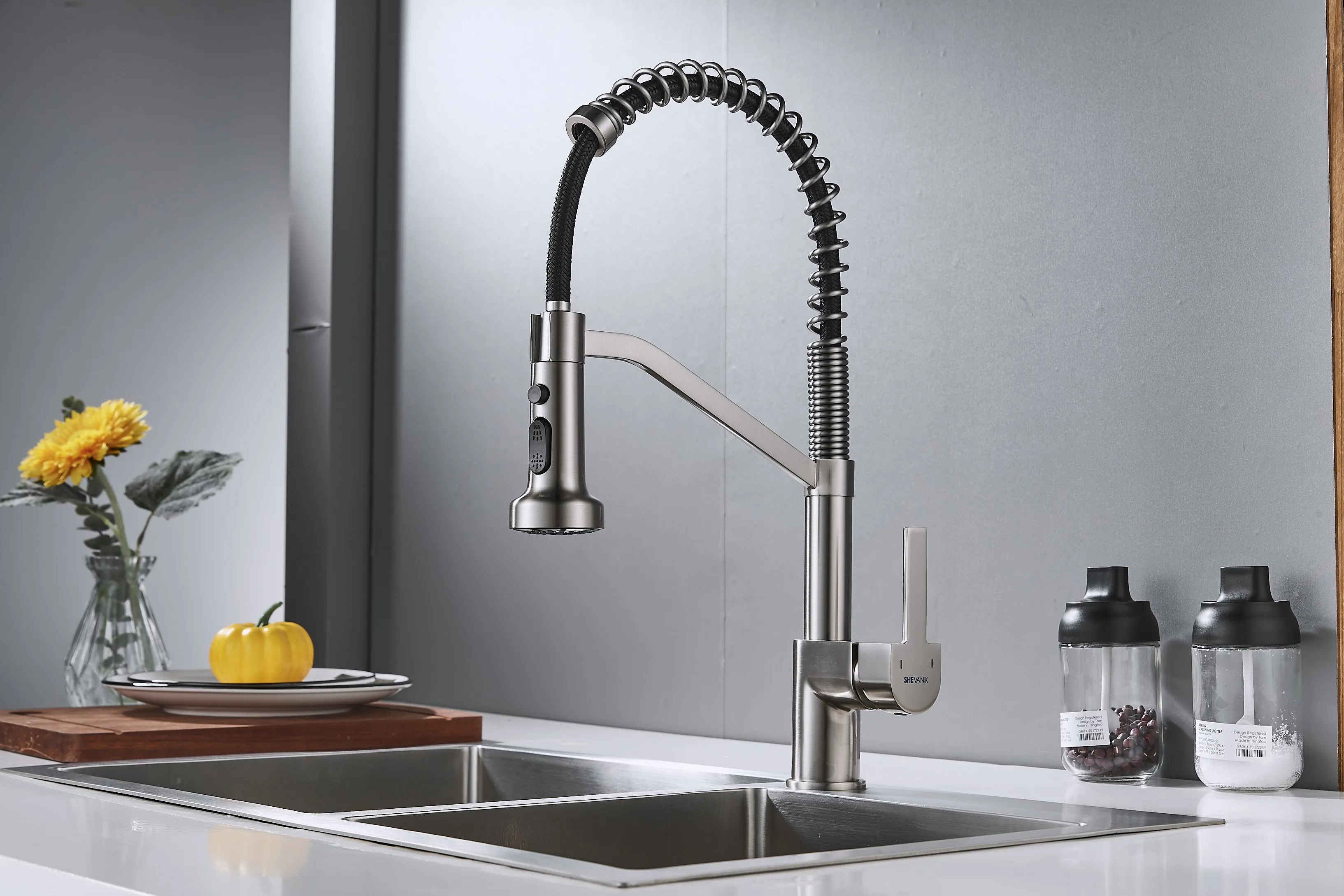 Смеситель для кухни с гибким изливом Shevanik S963L, сатин