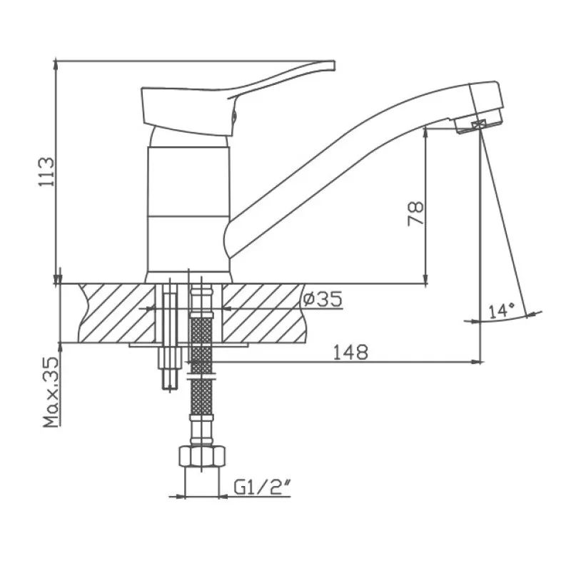 Смеситель для кухни Cron CN4514, хром