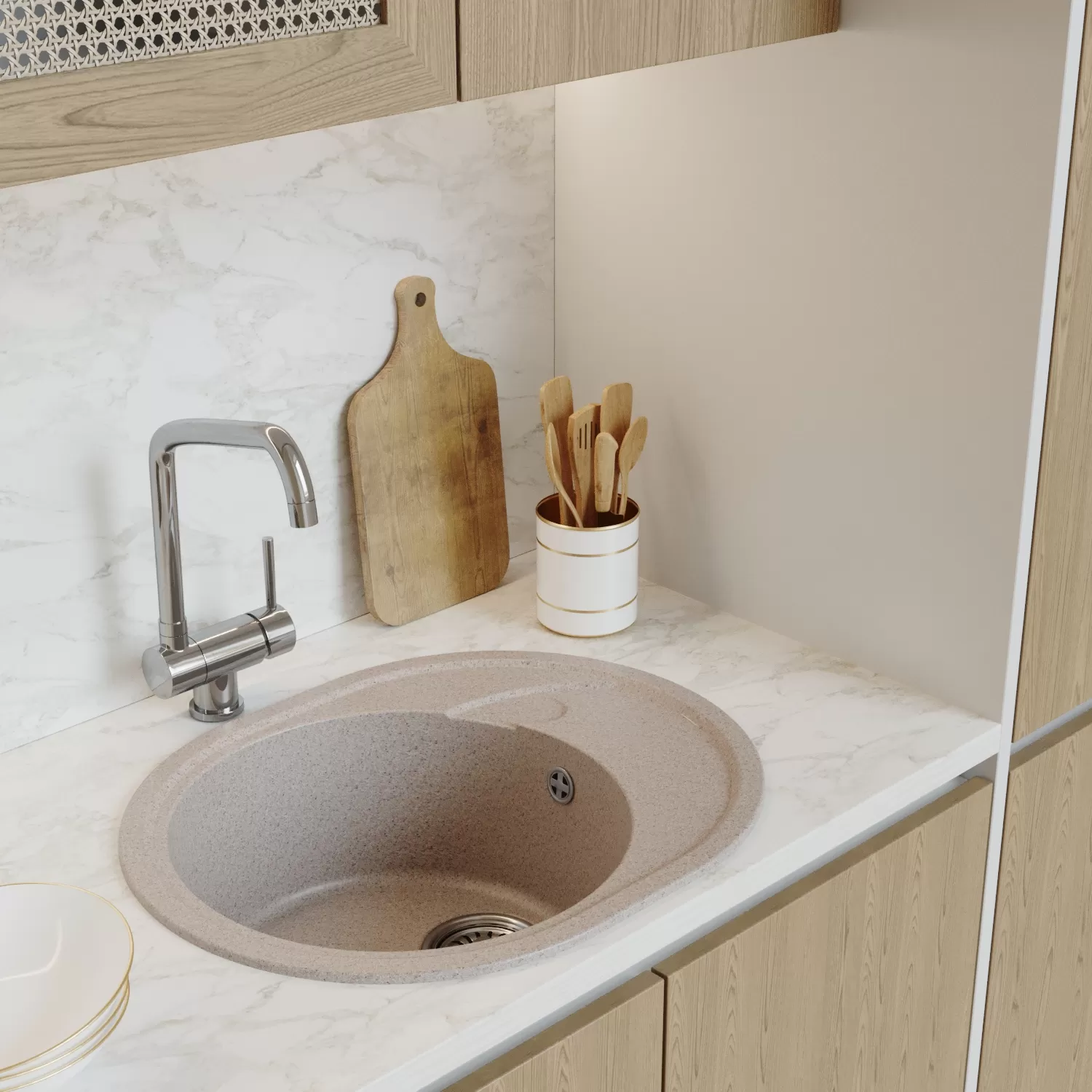 Мойка MIXLINE ML-GM17 овальная с крылом  песочная (302) 580*470*180мм NEW (551936)