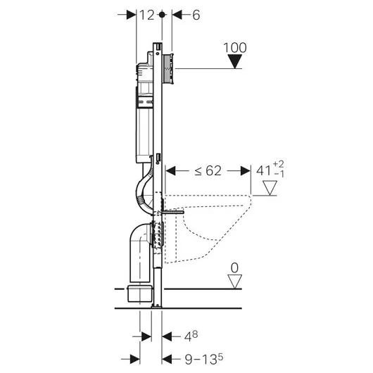 111.950.00.6 Инсталляция Geberit Duofix для подвесного унитаза, 112 см, со смывным бачком скрытого монтажа Sigma 12 см