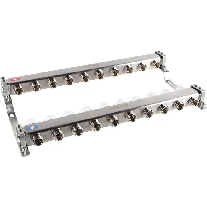 Коллектор Rommer 1"x3/4" на 10 контуров с запорными клапанами (нерж. сталь) (RMS-3200-000010)