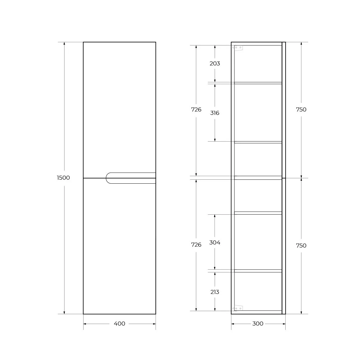 Шкаф подвесной Cezares Duet 400х300х1500, Sapfiro (DUET-1500-2A-SC-SPF-P)