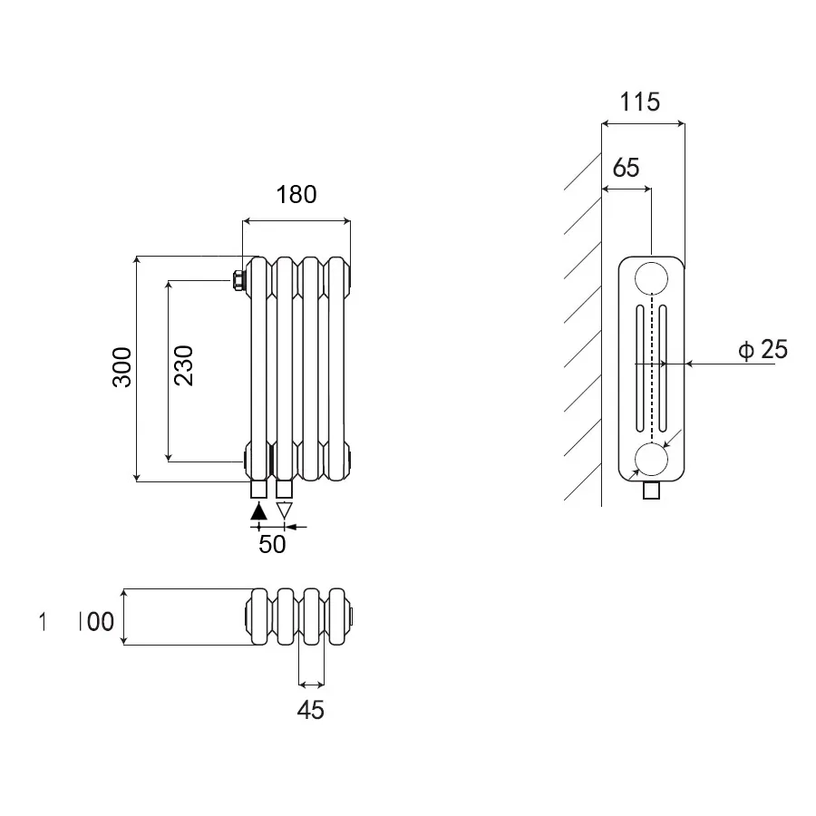 Стальной трубчатый радиатор Kohr Heim 3030/40 секций белый H01 с нижним подключением
