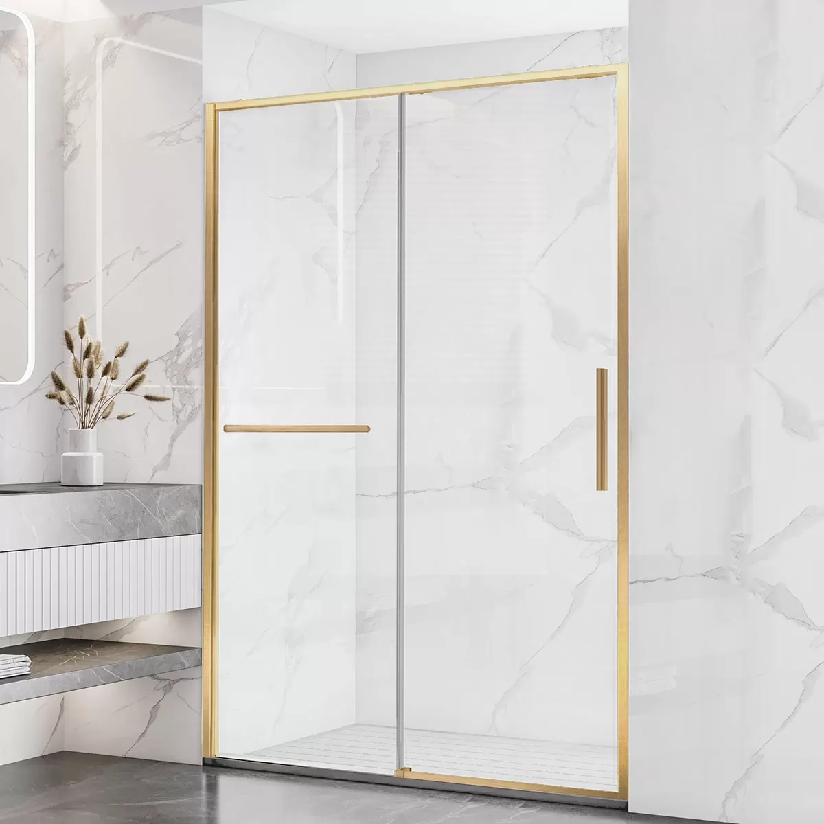 Душевая дверь Vincea Slim Soft (VDS-1SS150CLG) 1500х2000 мм, брашированное золото, стекло прозрачное
