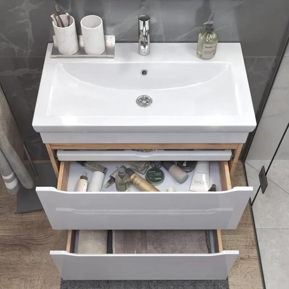 Тумба с раковиной напольная VIGO Grani 203 дуб золотой, 80 см