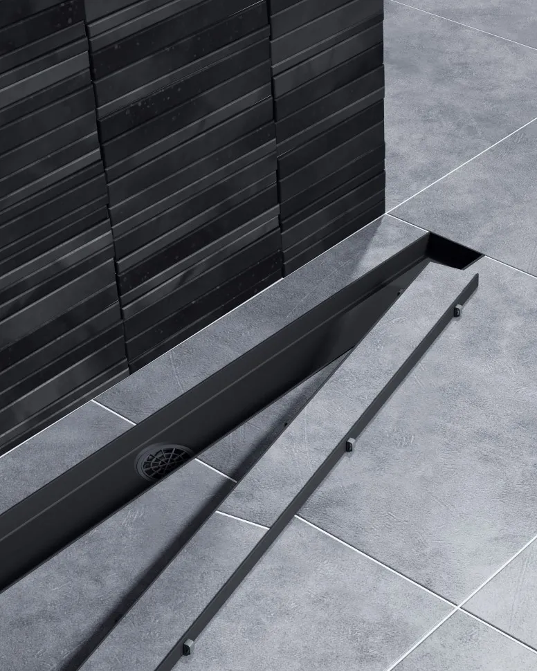 Душевой лоток TIMO Drain System 600 с двусторонней панелью "plate" под плитку, Чёрный (DS230206/03)