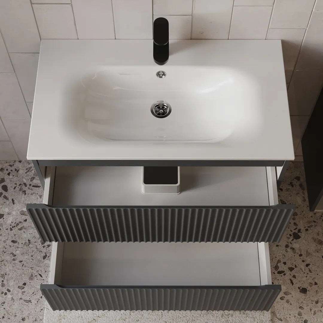 Тумба с раковиной подвесная (80см) Terminus Sicilia SIC10802701601O, графит