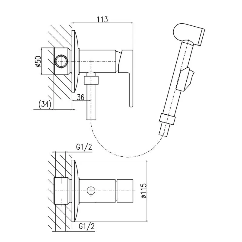 Гигиенический душ со смесителем Rav Slezak VLTAVA VT447/1, хром