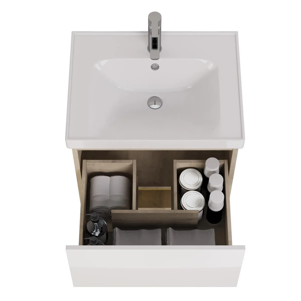 Тумба под раковину подвесная Dreja Perfecto 60 см, дуб эврика/белый