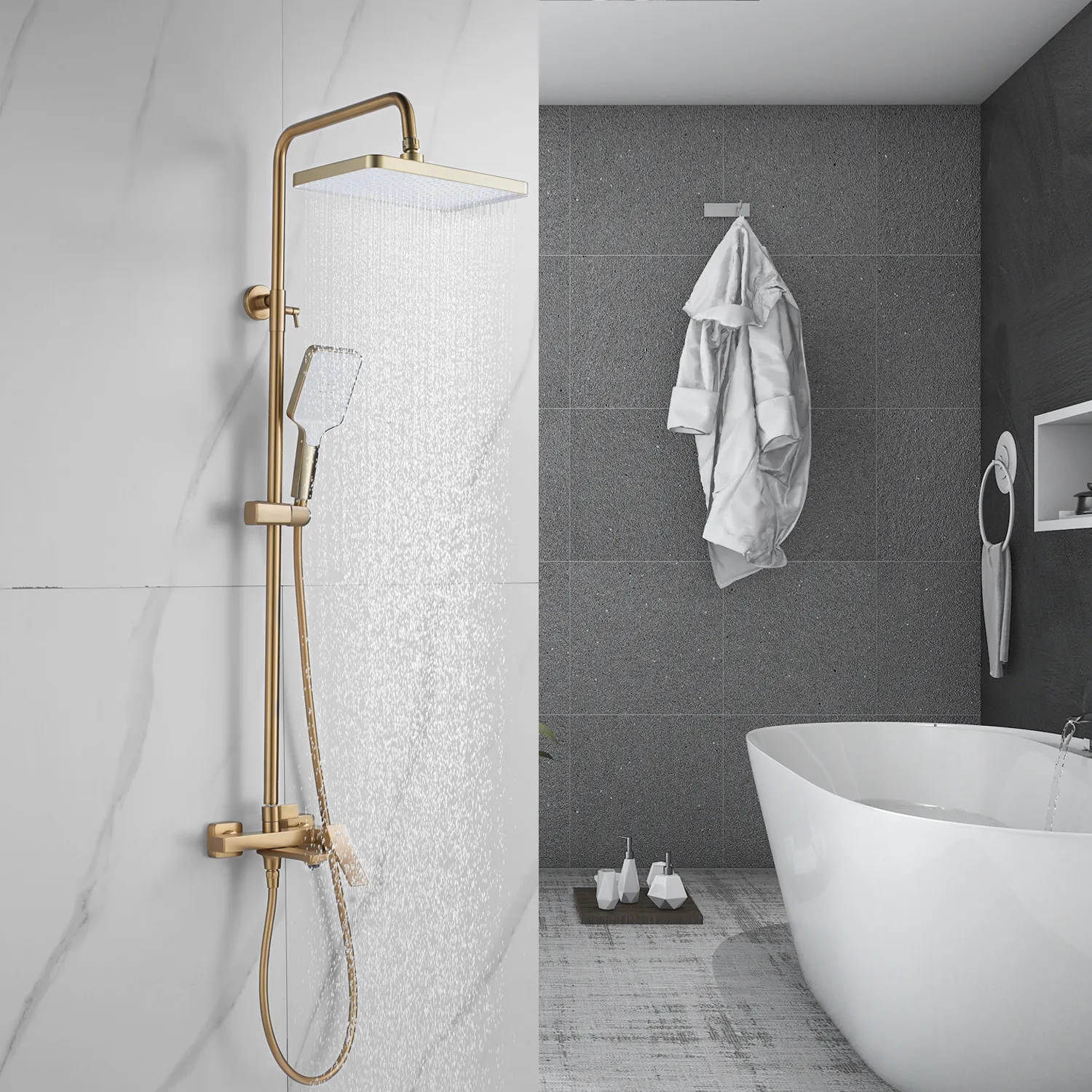 Душевая система Shevanik S4436G, золотой сатин