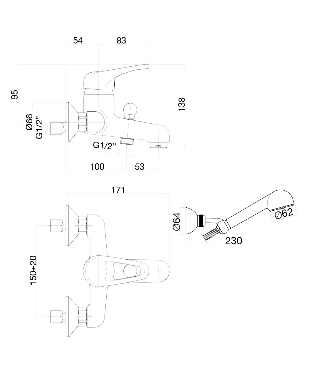 Смеситель для ванны Fiore PLANET 37CR1000, хром