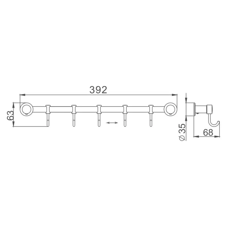 Планка с крючками для полотенец D-Lin D201851-5, хром
