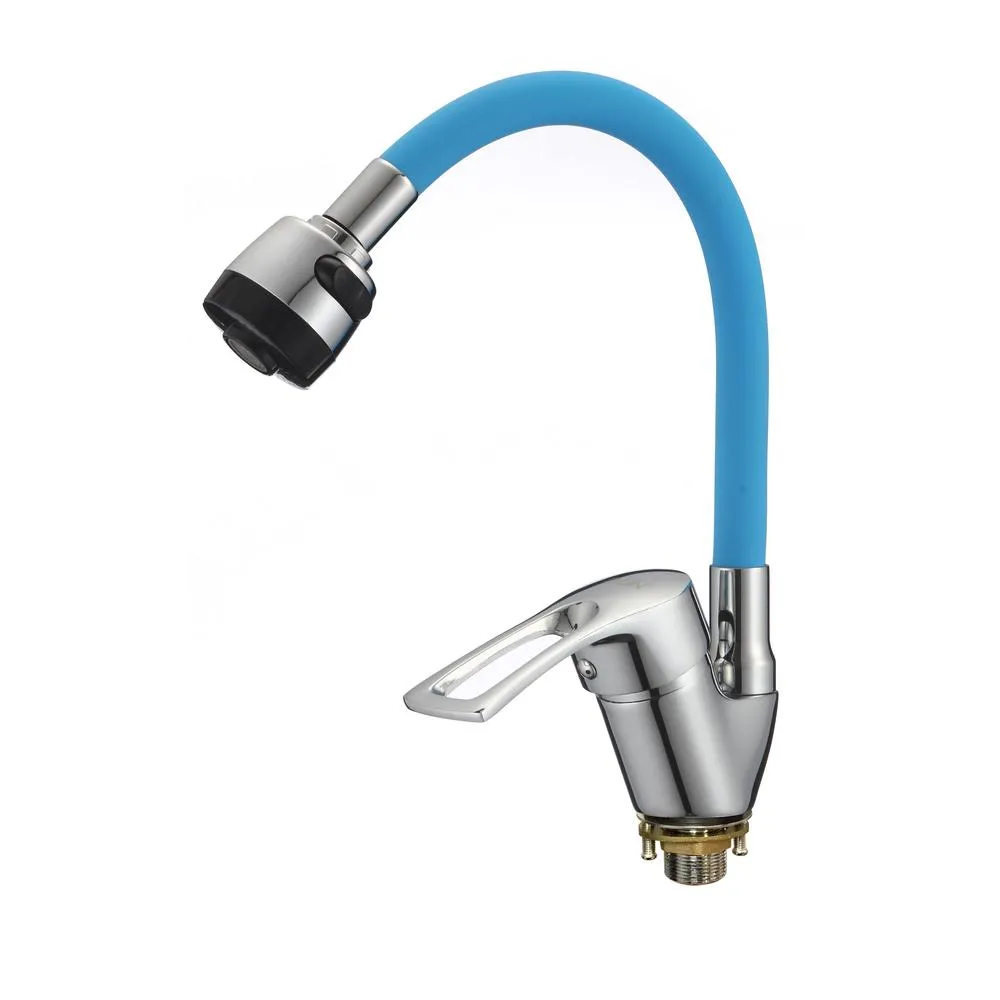 Смеситель для кухни с гибким изливом D-Lin D150422-6T, хром/синий