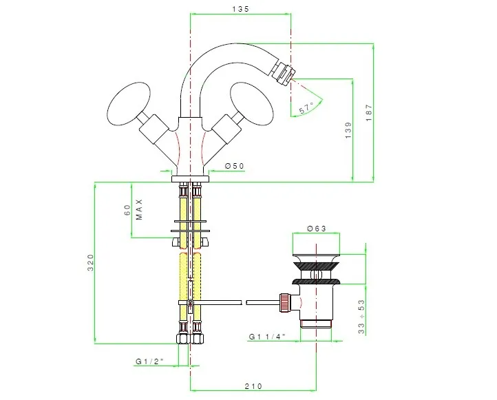Смеситель для биде Nicolazzi Cristallo Di Rocca, латунь полированная (Polished Brass)/горный хрусталь (Cristallo di Rocca) (2237 OL 09MC Cristallo Di Rocca)