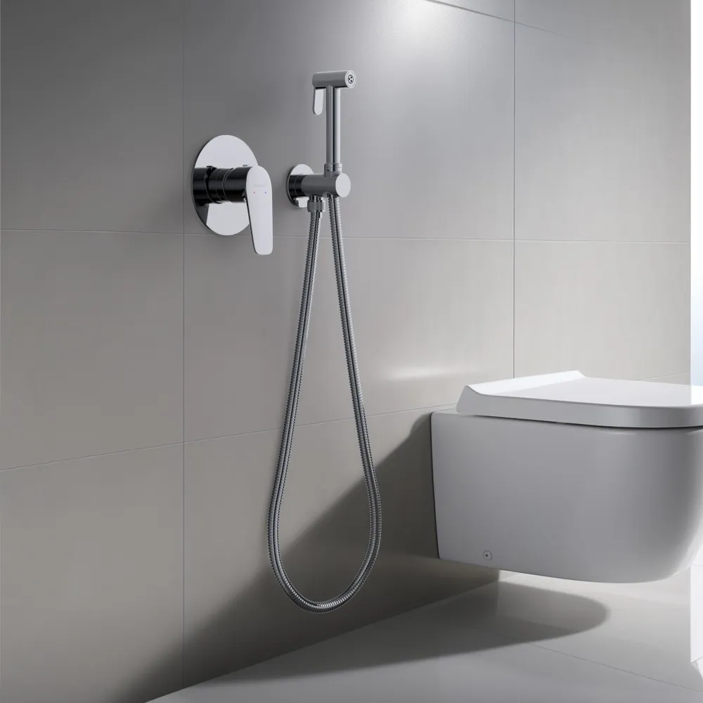 Набор с гигиеническим душем (смеситель + гигиеническая лейка + шланг + шланговое подсоединение с держателем) AQUATEK БЕТТА, хром, AQ1119CR