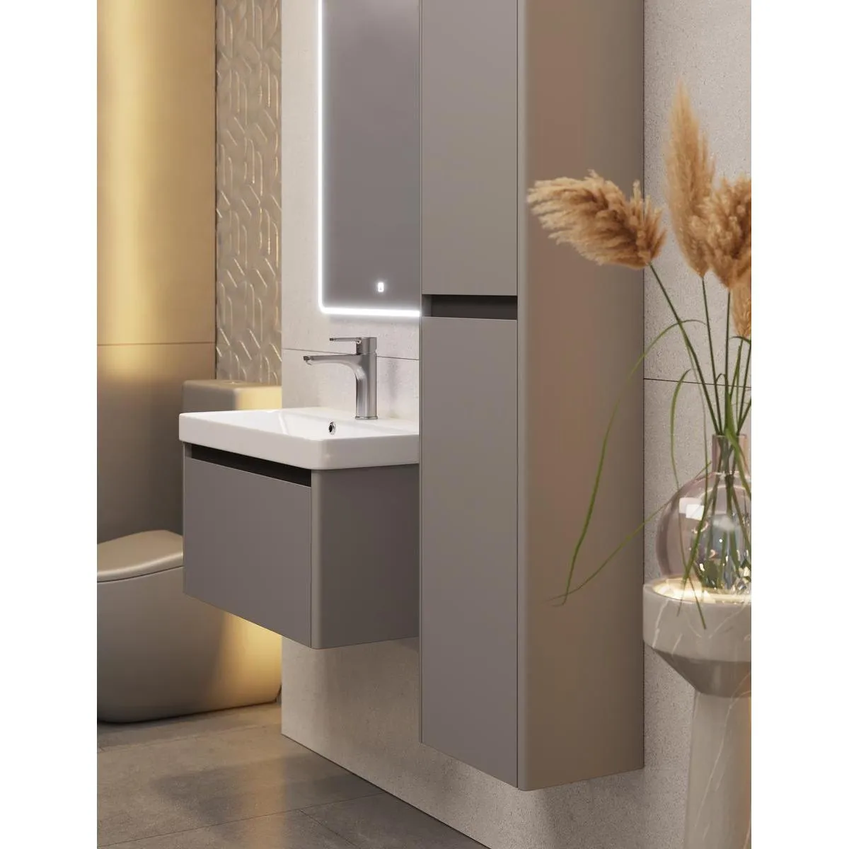 Тумба под раковину подвесная Dreja Luxury 70 см, серый базальт