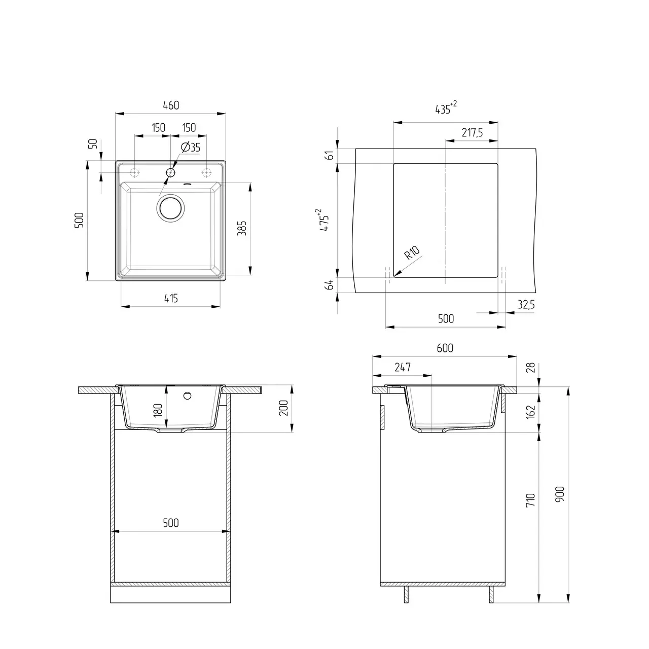 Кухонная мойка Ulgran Quartz Forte 460-10, песок