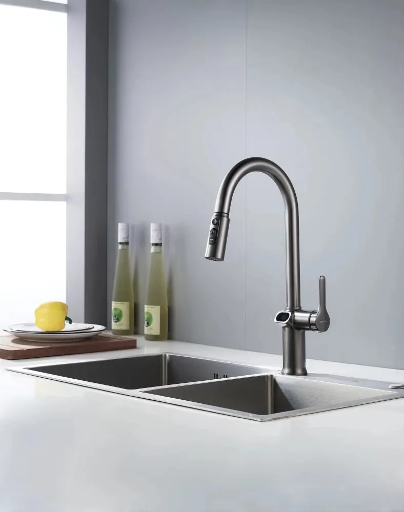 Смеситель для кухни с индикатором температуры Knotlor KN-100/GM, вороненая сталь