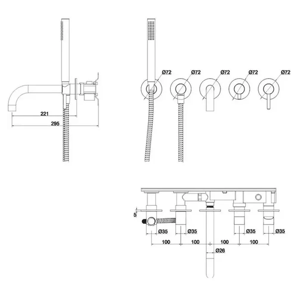 Смеситель для ванны встраиваемый Grocenberg GB5070MG, матовое золото