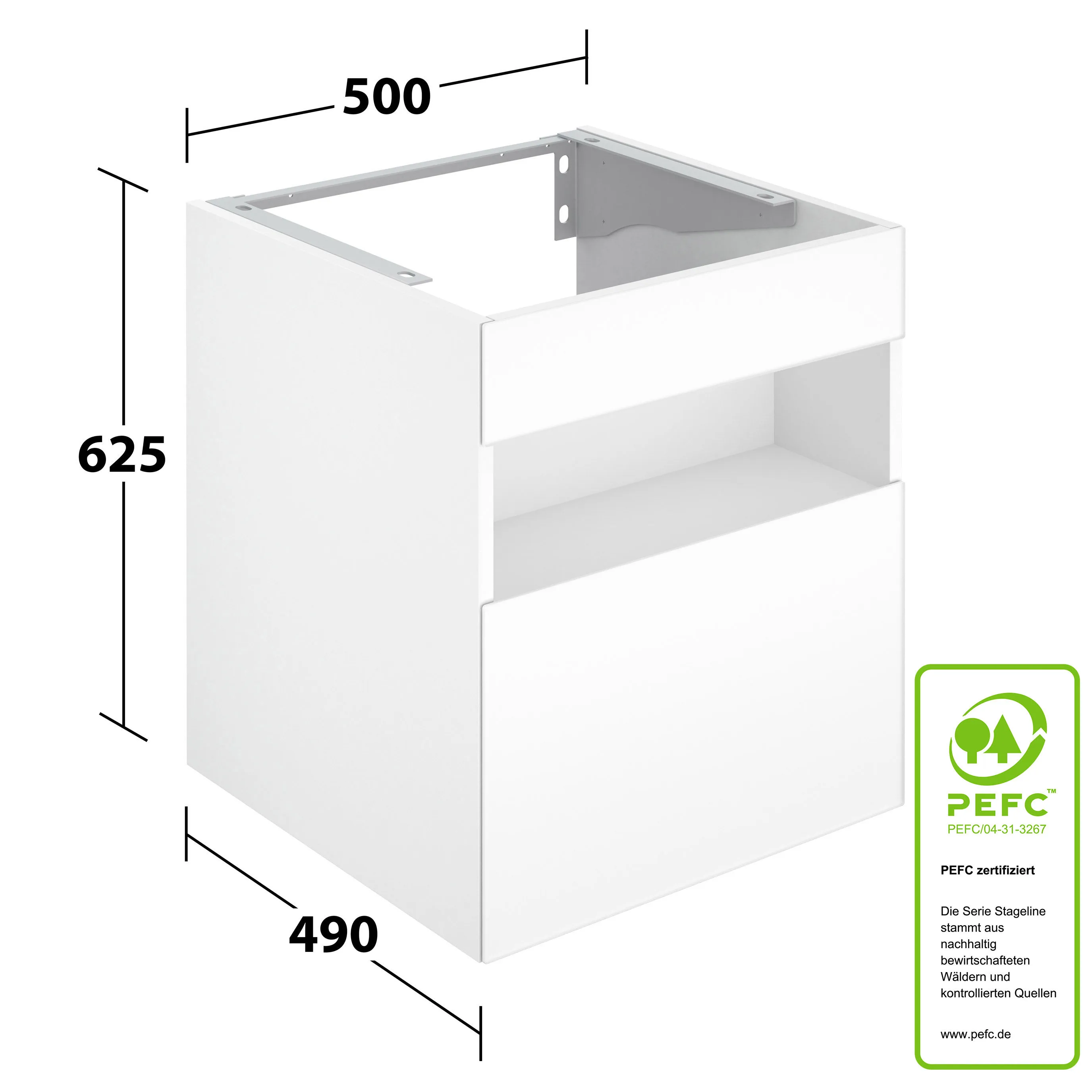 32864970100 STAGELINE Тумба под умывальник 800x550x490mm,1 ящик,oтверстие под смеситель слева,с освещением,pозеткa и USB,пластиковый сифон,цв.vulkanit