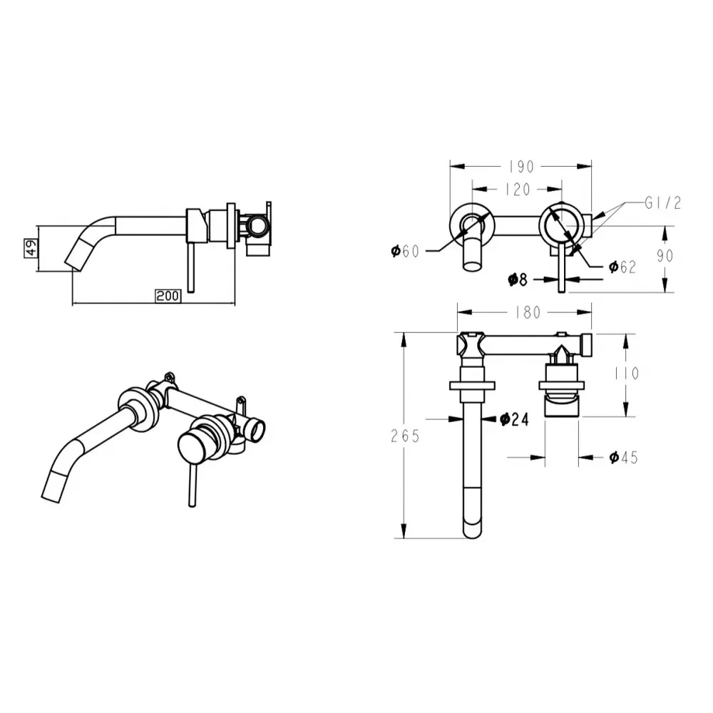 Смеситель для раковины встраиваемый FILARETE Roun FL4020BL, черный
