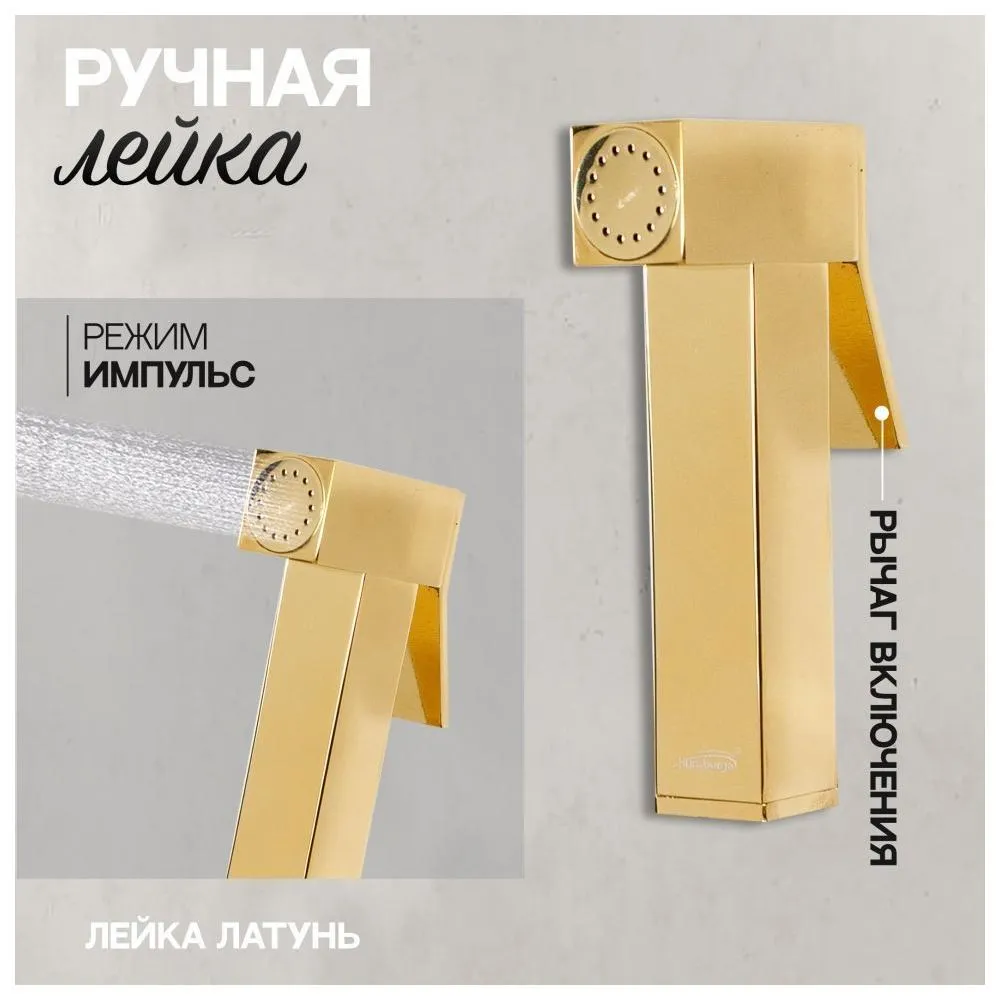 Гигиенический душ со смесителем встраиваемый Hansberge H3077GO, золото