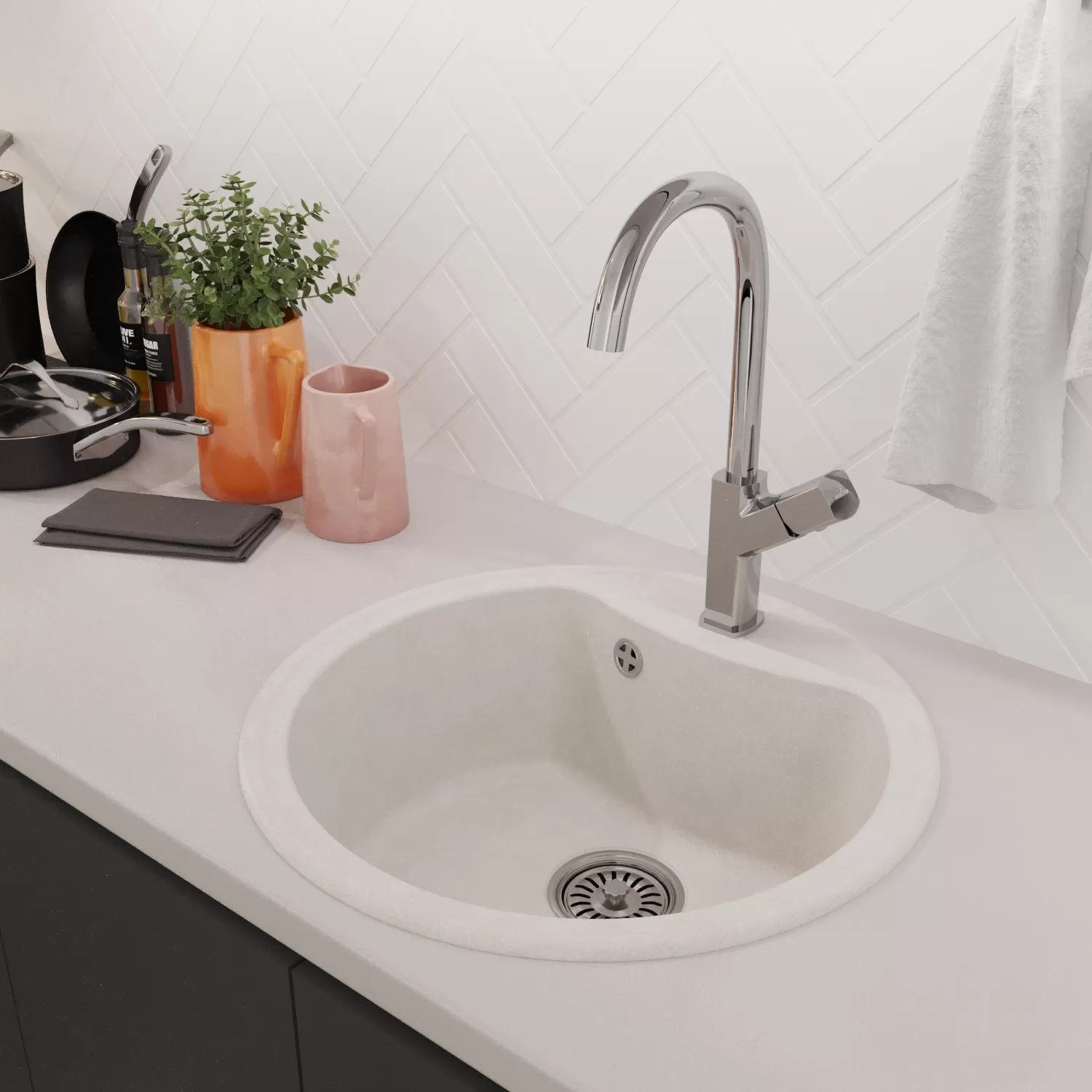 Мойкa MIXLINE ML-GM09 круглая  ультра-белая  (341) 510 мм (глуб. чаши 190) NEW (551802)