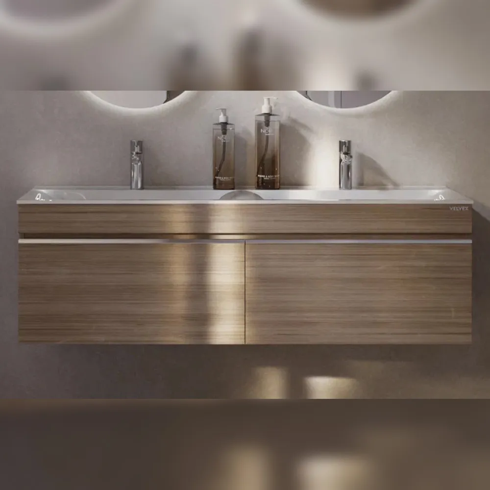 Тумба с раковиной подвесная Velvex Pulsus tp.PUL.PUL.140.2Y дуб сонома, 140 см