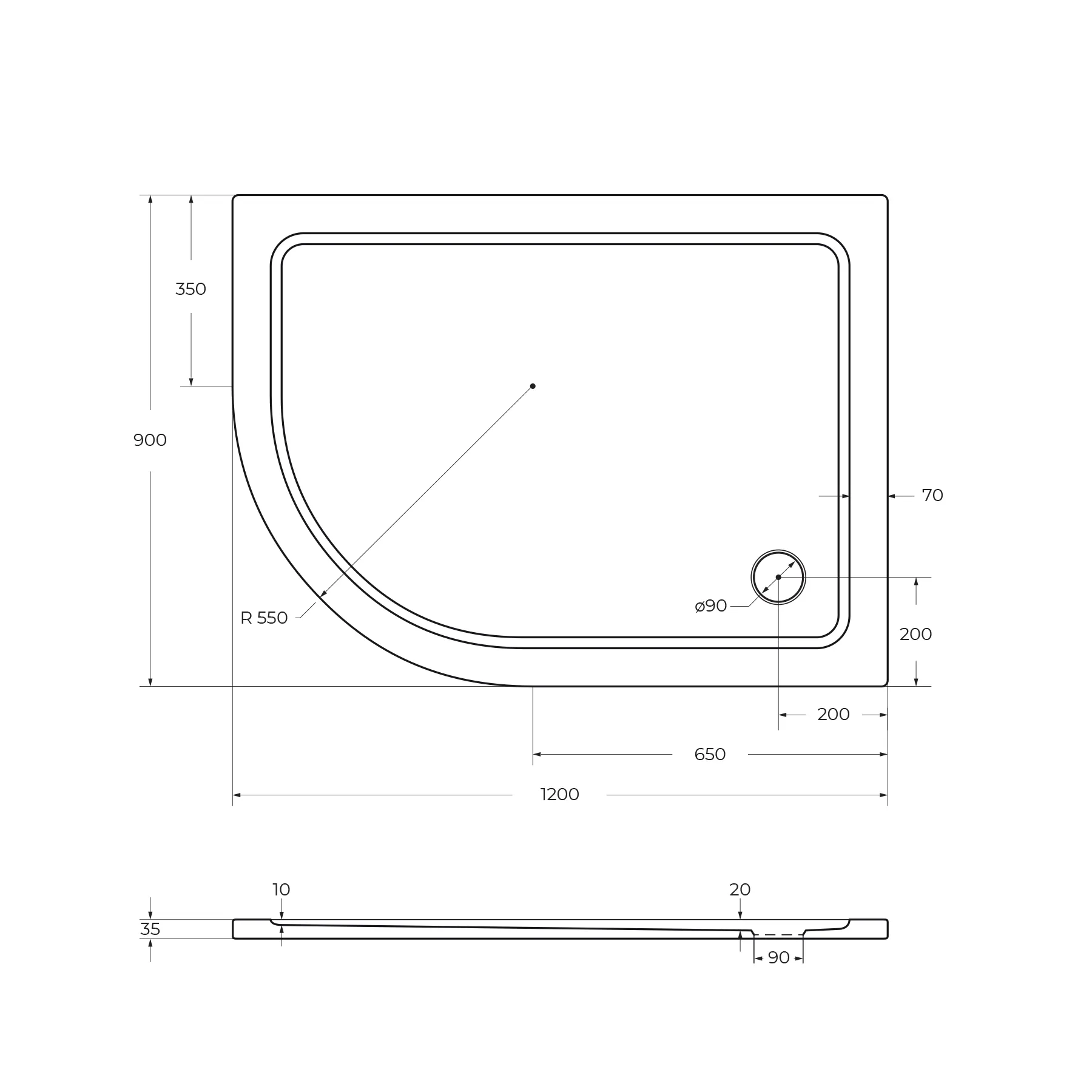 Поддон Smc Cezares 1200х900 мм, белый (TRAY-M-RH-120/90-550-35-W-R)