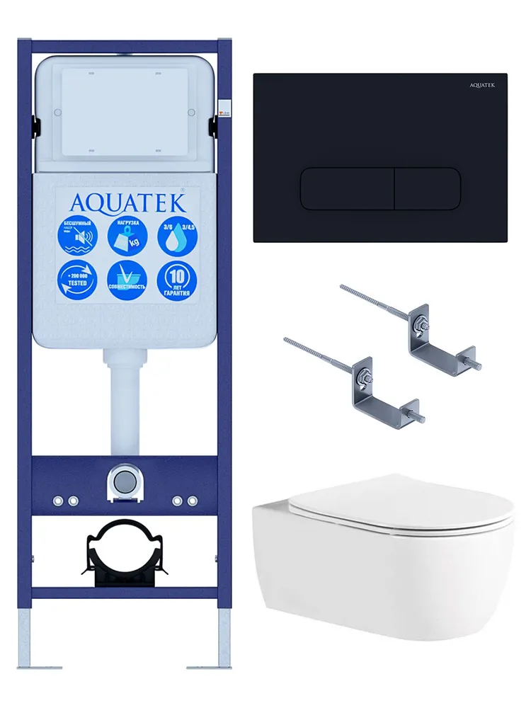 Set AQUATEK ЕВРОПА New-017 4в1 (рама AQUATEK INS-0000017+крепление KKI-0000002 +кнопка KDI-0000017 + унитаз AQ1106L-00+тонкое сиденье с механиз)