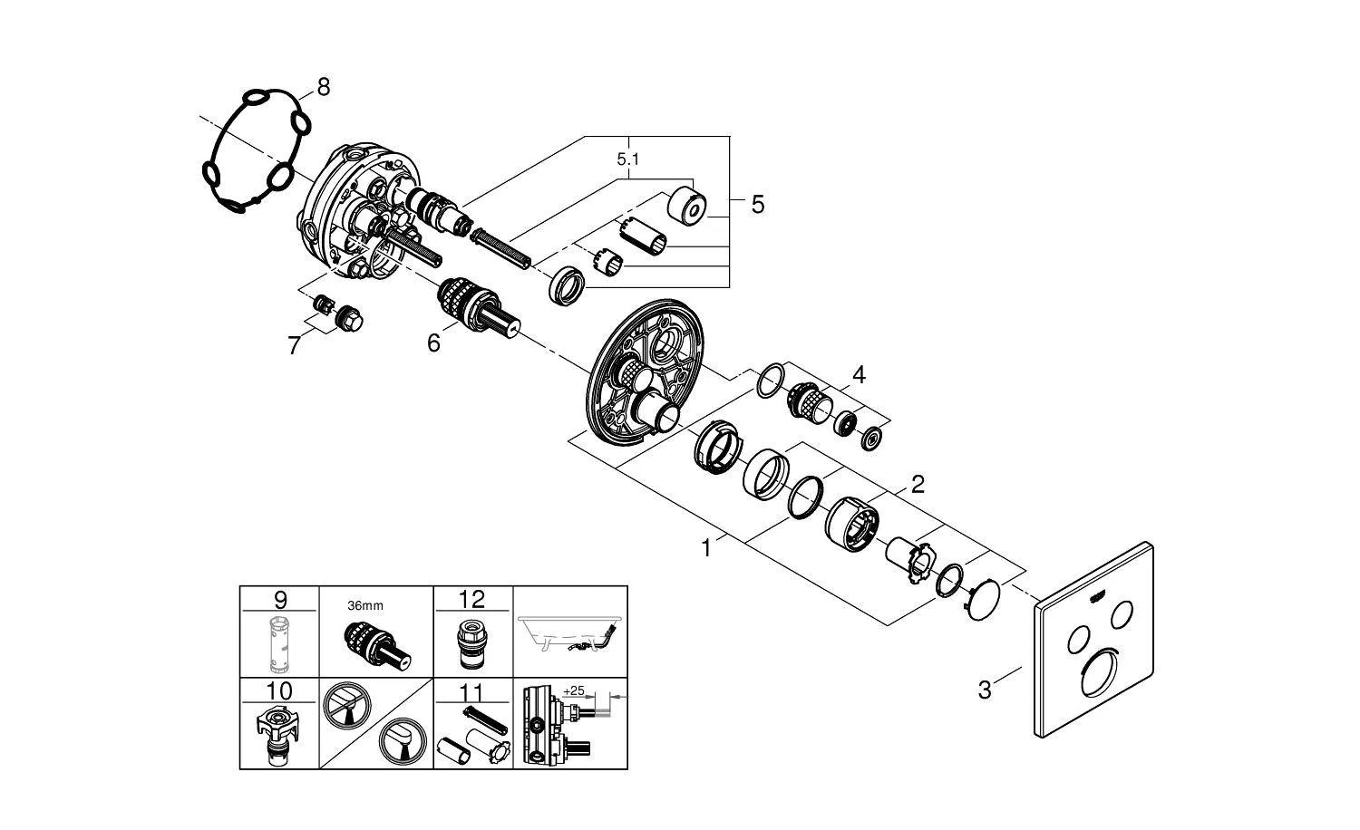 Смеситель для душа GROHE SmartControl встраиваемый без подключения шланга, хром (арт. 29148000)