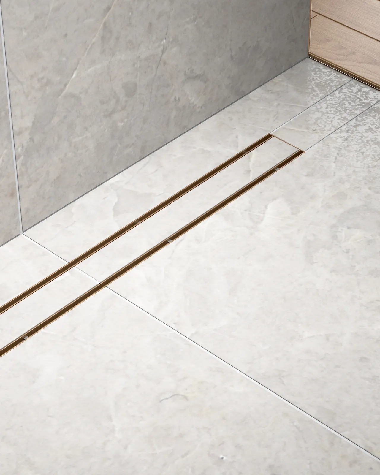 Душевой лоток TIMO Drain System 1000 с двусторонней панелью "plate" под плитку, розовое золото (DS230210/19)