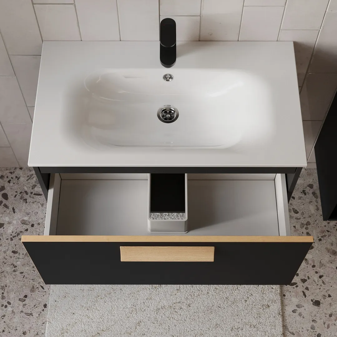 Тумба с раковиной подвесная (80см) Terminus Noto NOT10801099901O, черный soft touch