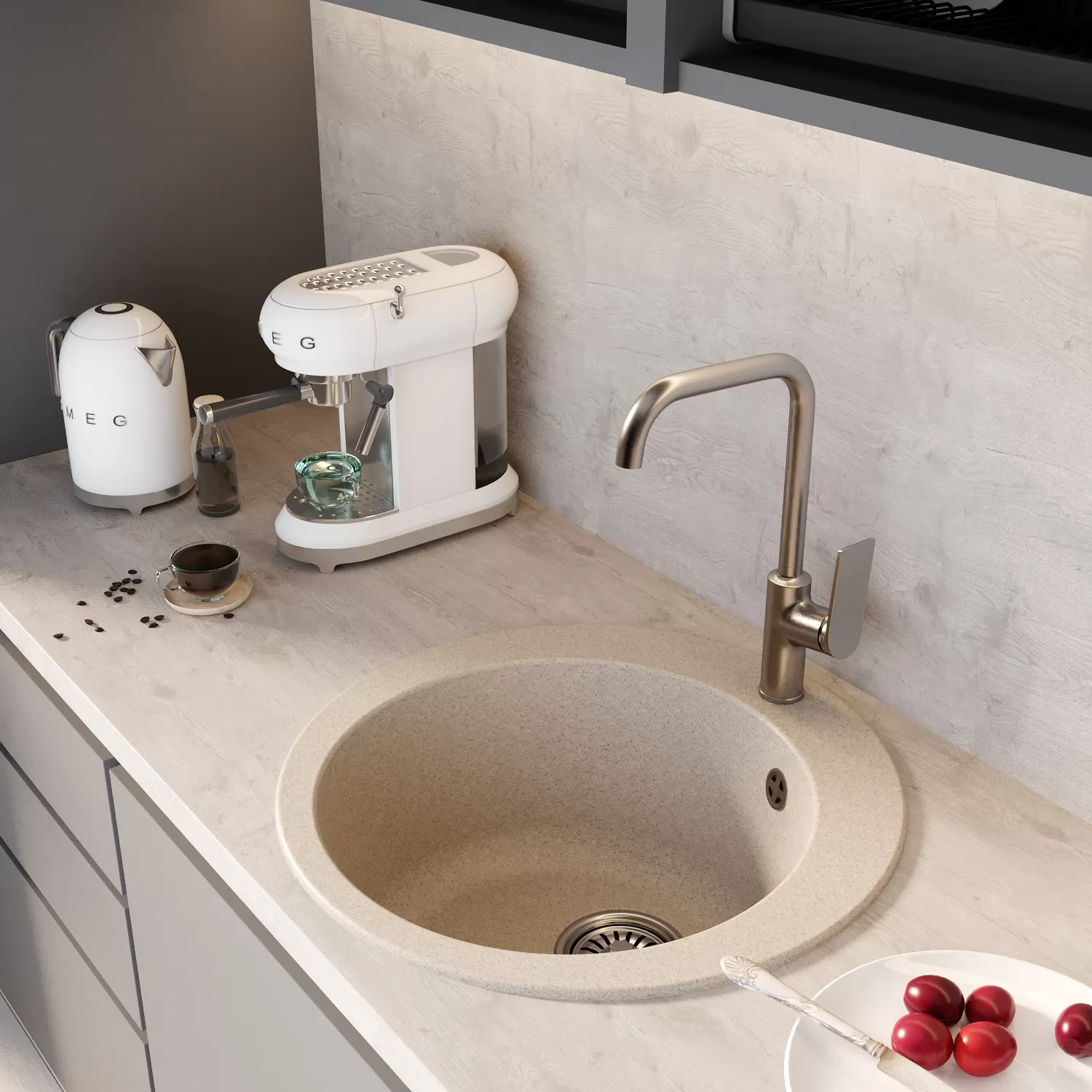 Мойкa MIXLINE ML-GM13 круглая  бежевая (328) 495мм (глуб. чаши 200) NEW (551893)