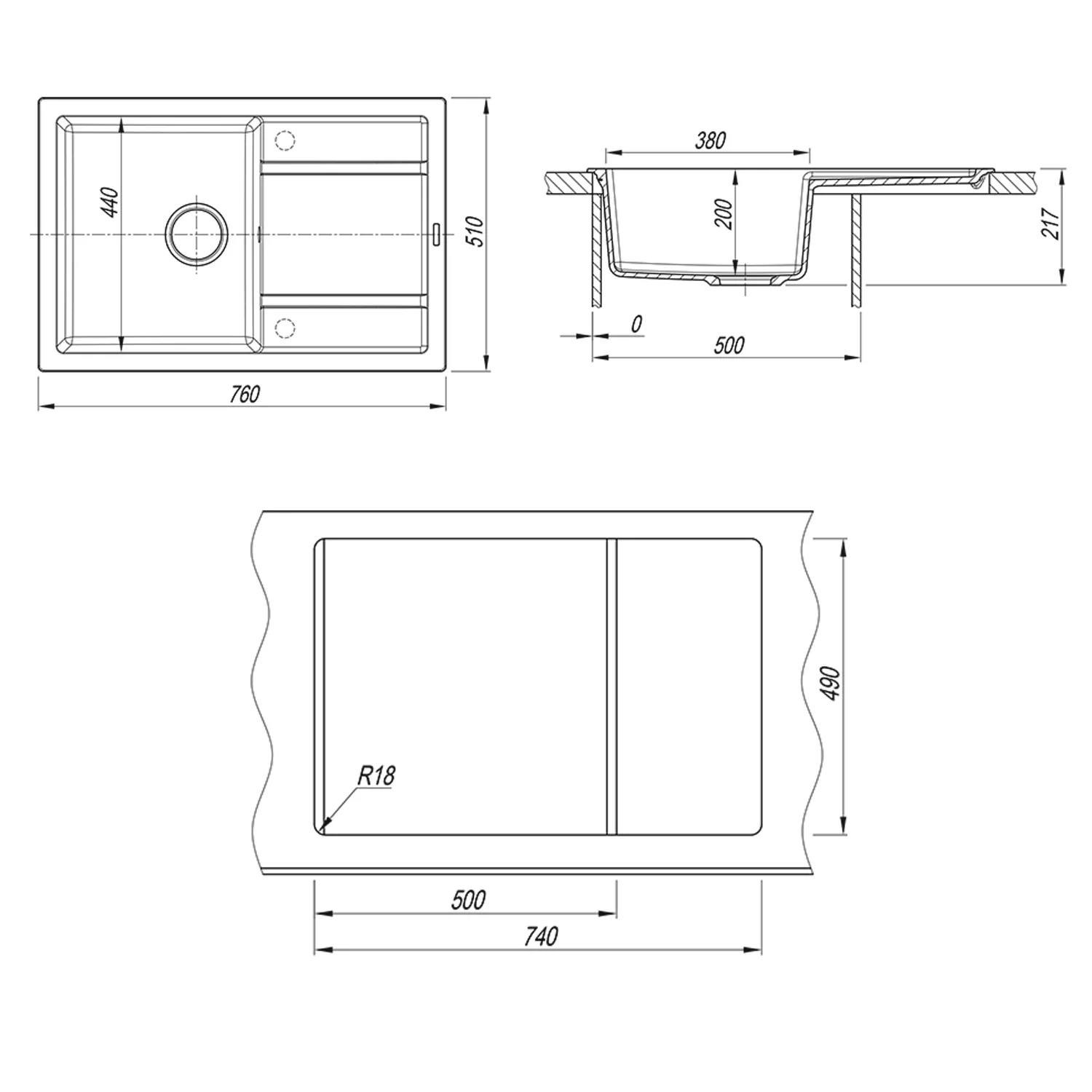 Кухонная мойка Florentina ЛИПСИ 20.160.D0760.208, нуар