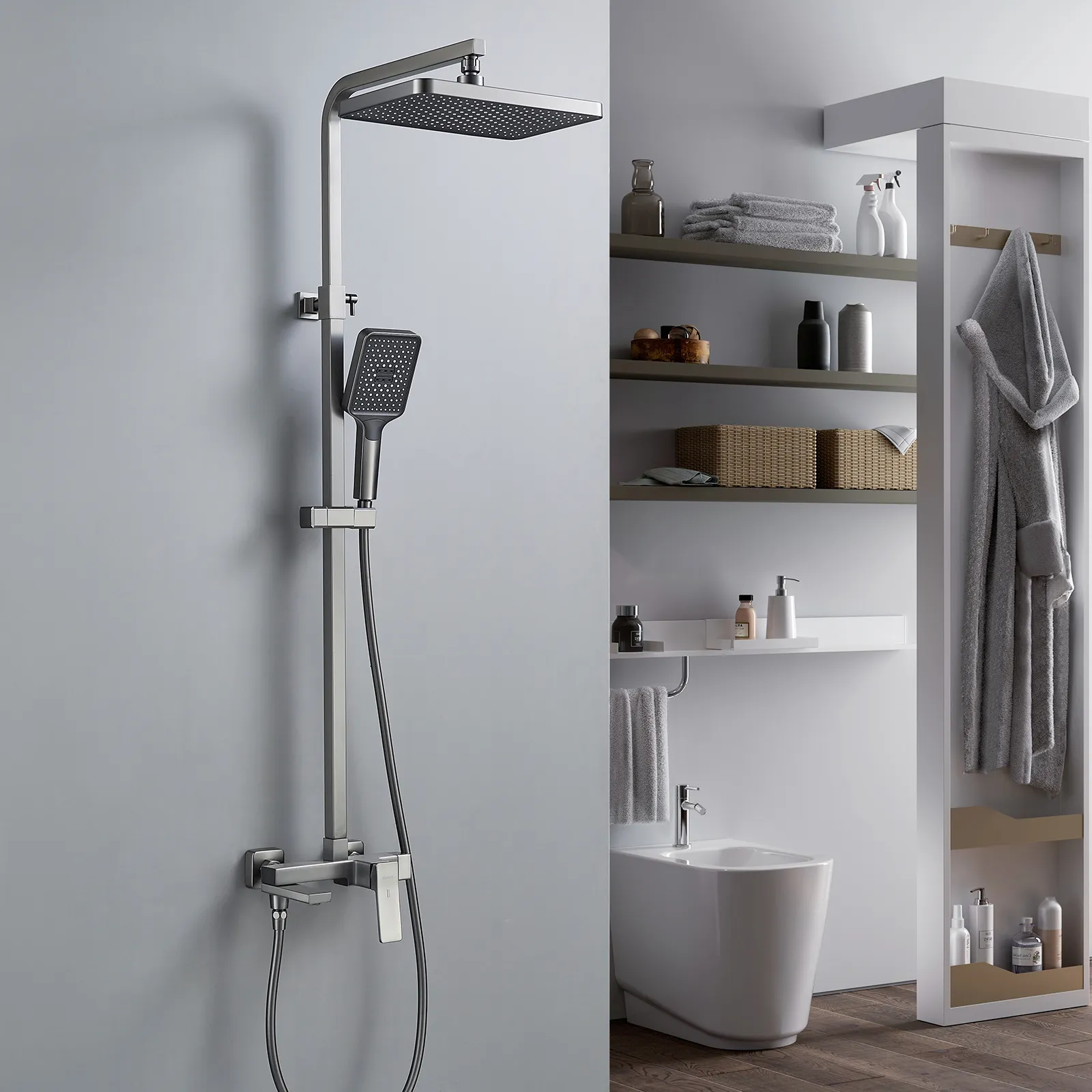 Душевая система Shevanik S4636T, оружейная сталь