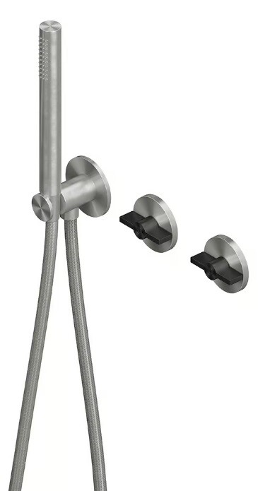 Смеситель для ванны и душа Quadro design Valvola01, на 2 потребителя, сталь брашированная/золото черное (19 68 ASON)