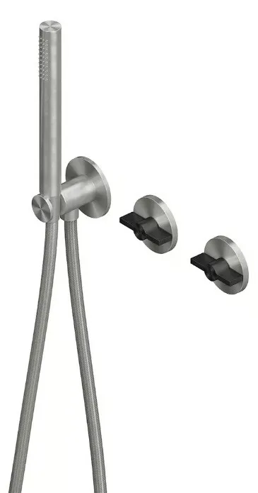 Смеситель для ванны и душа Quadro design Valvola01, на 2 потребителя, сталь брашированная/золото черное (19 68 ASON)