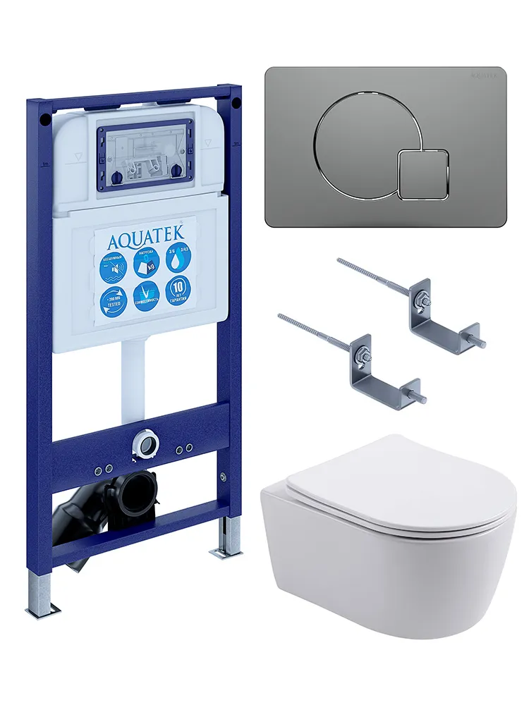 SET AQUATEK ЕВРОПА New-070 4в1 (рама AQUATEK INS-0000025 +крепление KKI-0000002 +кнопка KDI-0000070 +унитаз AQ1106L-00 +тонкое сиденье с механиз)