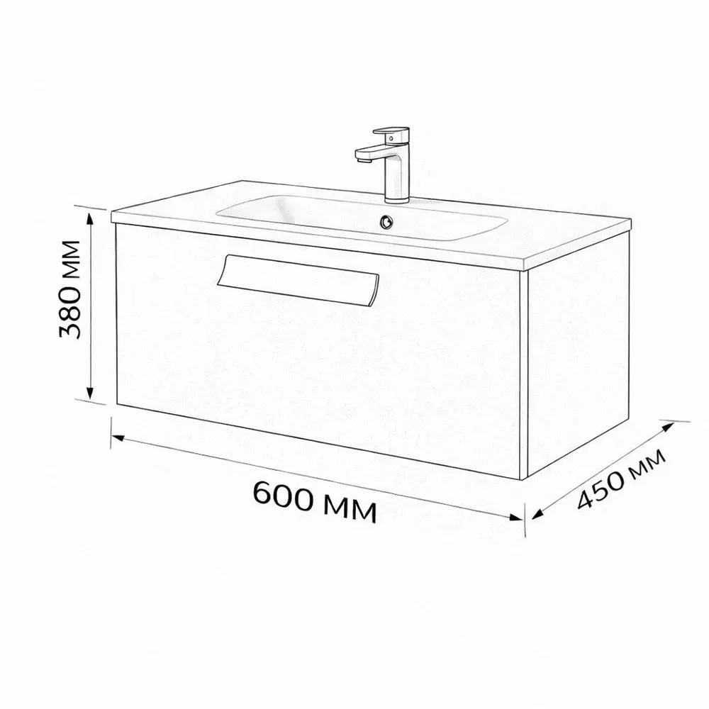 Тумба с раковиной подвесная (60см) Terminus Noto NOT10601099901O, черный soft touch