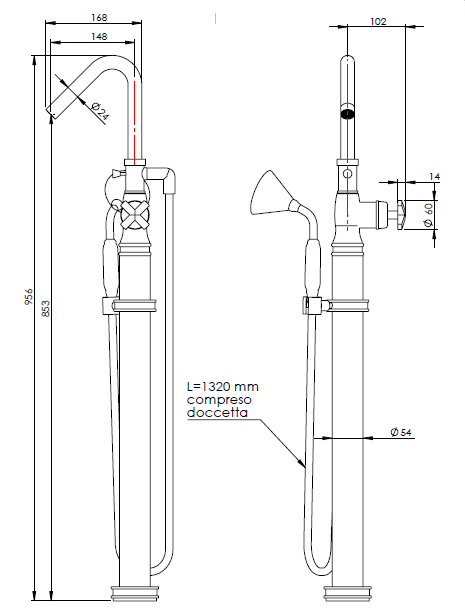 Смеситель для ванны и душа Nicolazzi Freestanding, латунь брашированная (S3441 OS 29P)