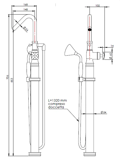 Смеситель для ванны и душа Nicolazzi Freestanding, латунь брашированная (S3441 OS 29P)