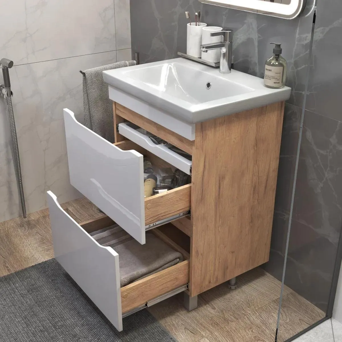 Тумба с раковиной напольная VIGO Grani 201 дуб золотой, 60 см