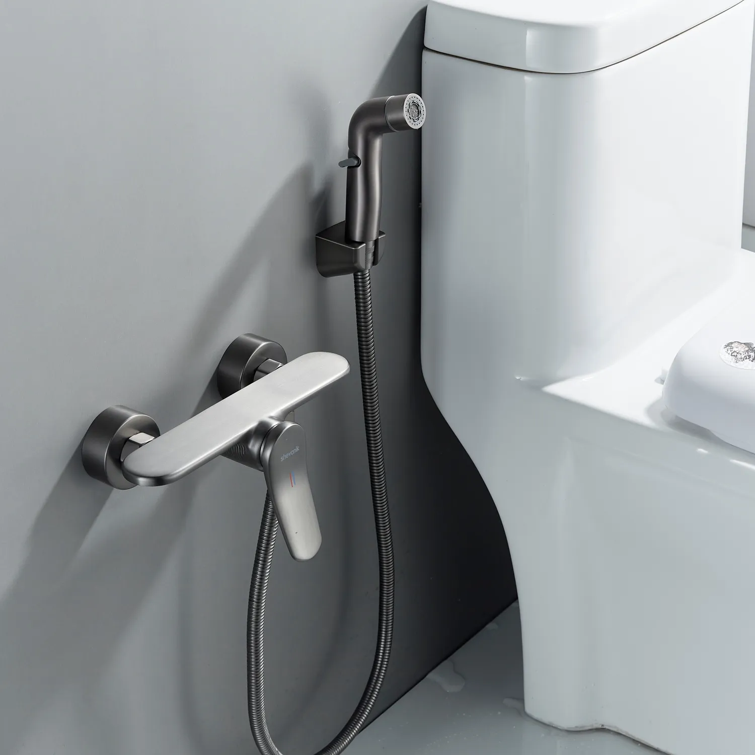 Гигиенический душ со смесителем Shevanik S4705T-1, оружейная сталь