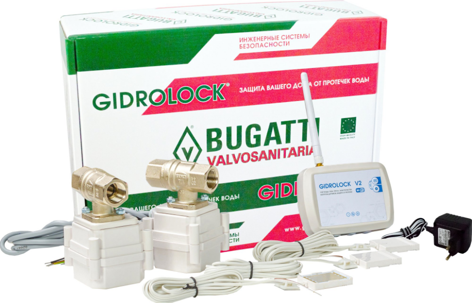 Комплект системы защиты от протечек воды Gidrolock WiFi Bugatti 1/2