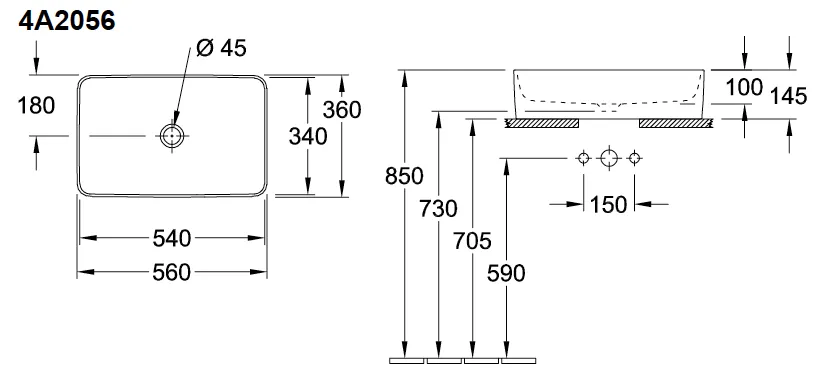 Раковина накладная Villeroy & Boch Collaro (4A2056R1) (56 см)